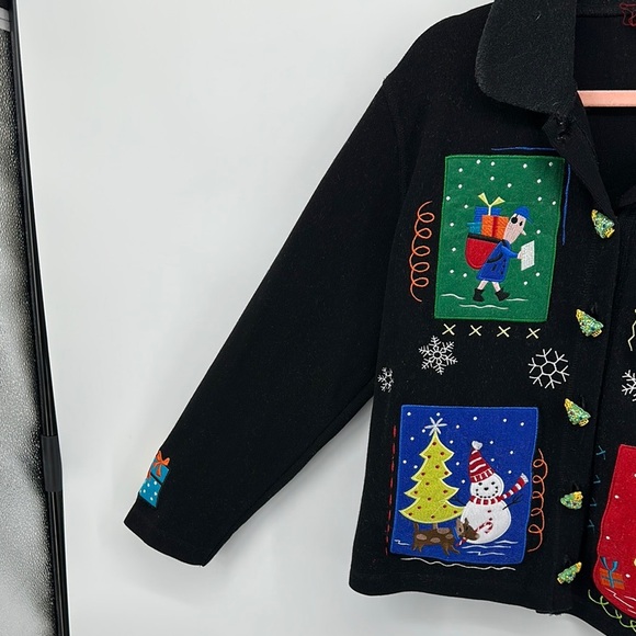Onque Casuals Ugly Christmas Black&Red Cardigan Sweater w/Festive Designs SzL - Picture 6 of 12